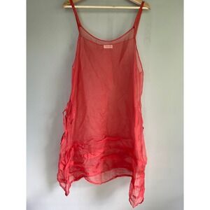 Krista Larson Coral Red Silk Dress Under Layer Ruffle Trim One Size Lagenlook
